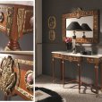 Creaciones Fejomi, classic chest of drawers with marquetry, marquetry classic console with marble, hand carved classic mirror, wooden marquetry side table